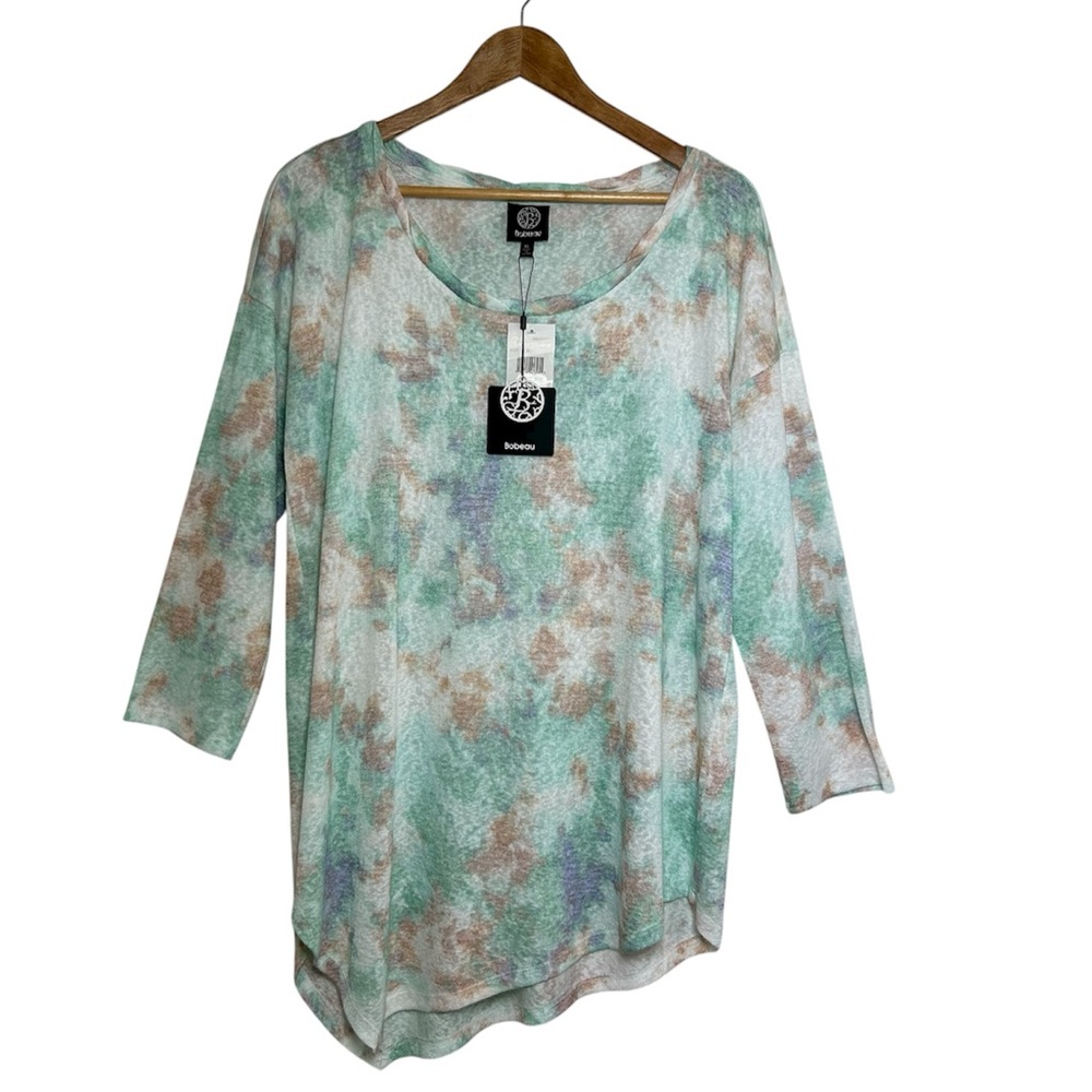 Bobeau Tie Dye Sand Mint Summer Versatile Pull Over Asymmetrical Tunic Top XL